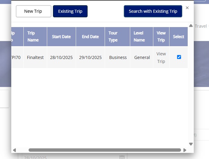 Existing Trip Selection