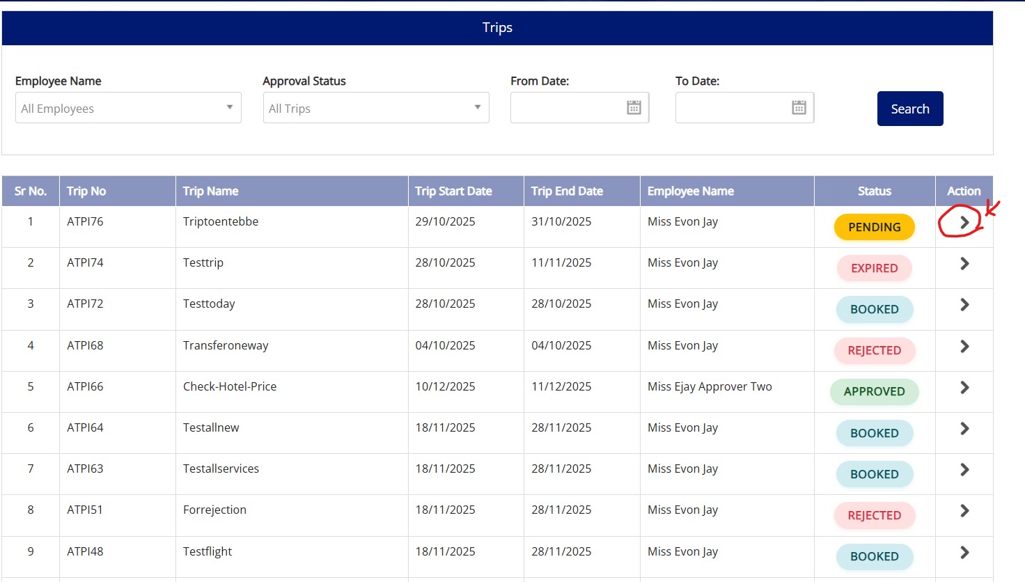 Pending Approval List